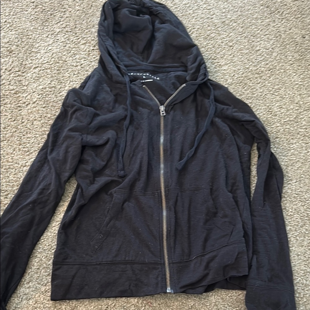 Casual Black Zip-Up Hoodie